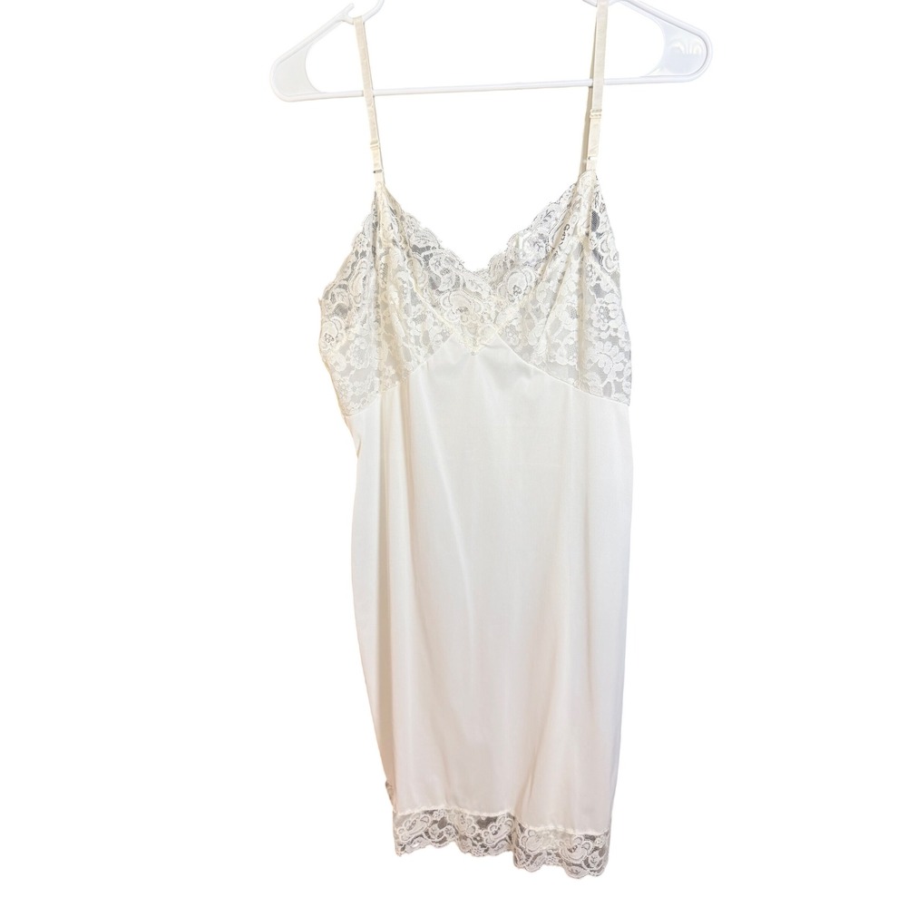 Hollywood Vassarette Vintage Lace Trim Chemise Slip Dress Size S 36